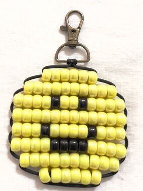 Handmade Pony Bead Smiley Face Keychain Bag Charm |